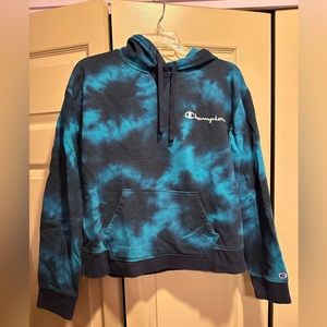 Champion Blue Tie-Dye Cropped Hoody